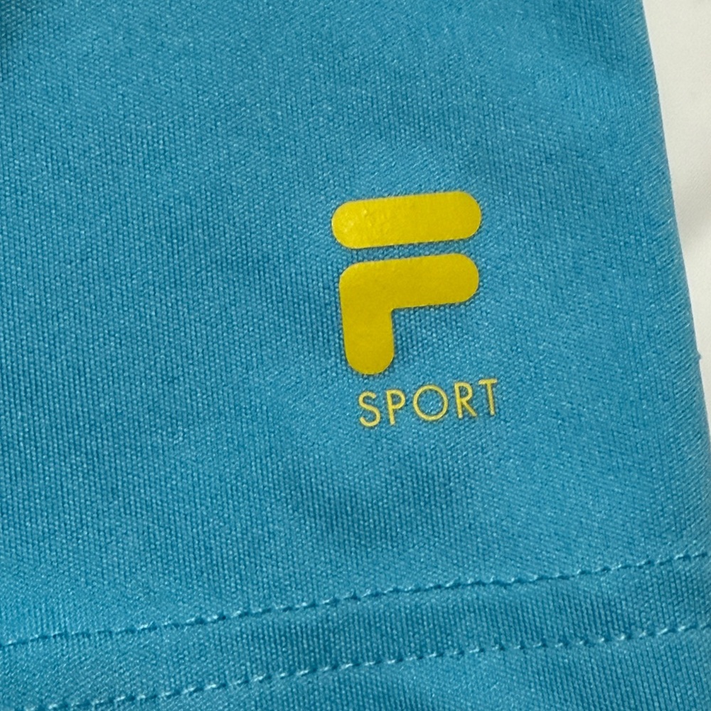 Fila Teal Polo with Green and Yellow Geometric Stripes - Picture 6 of 8